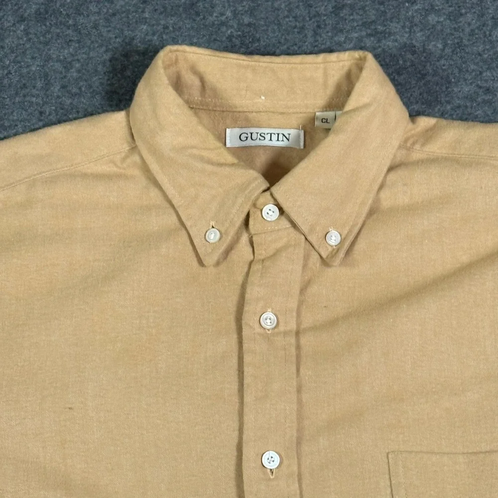 Gustin Mens Tan Cotton Button Down Shirt Made in USA Size M Classic Fit LS